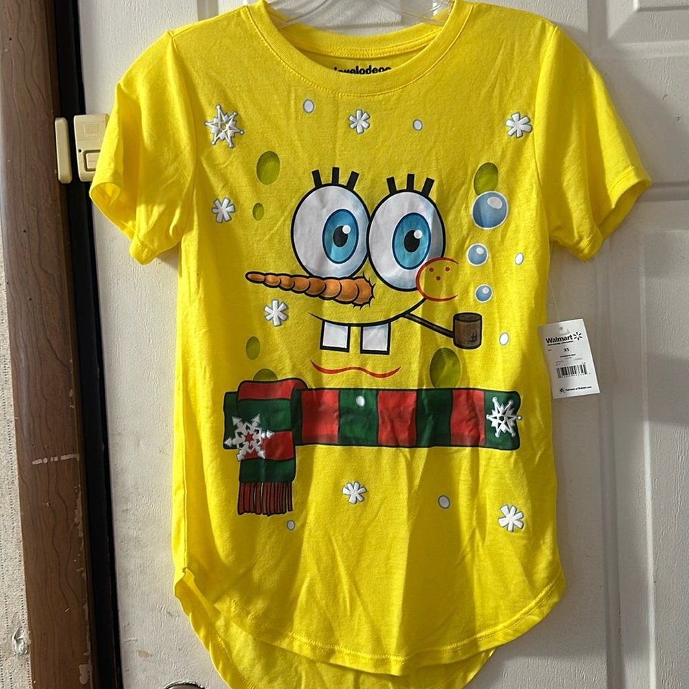 NICKELODEON SPONGEBOB CHRISTMAS TEE: YELLOW: JUNIORS XS (1)